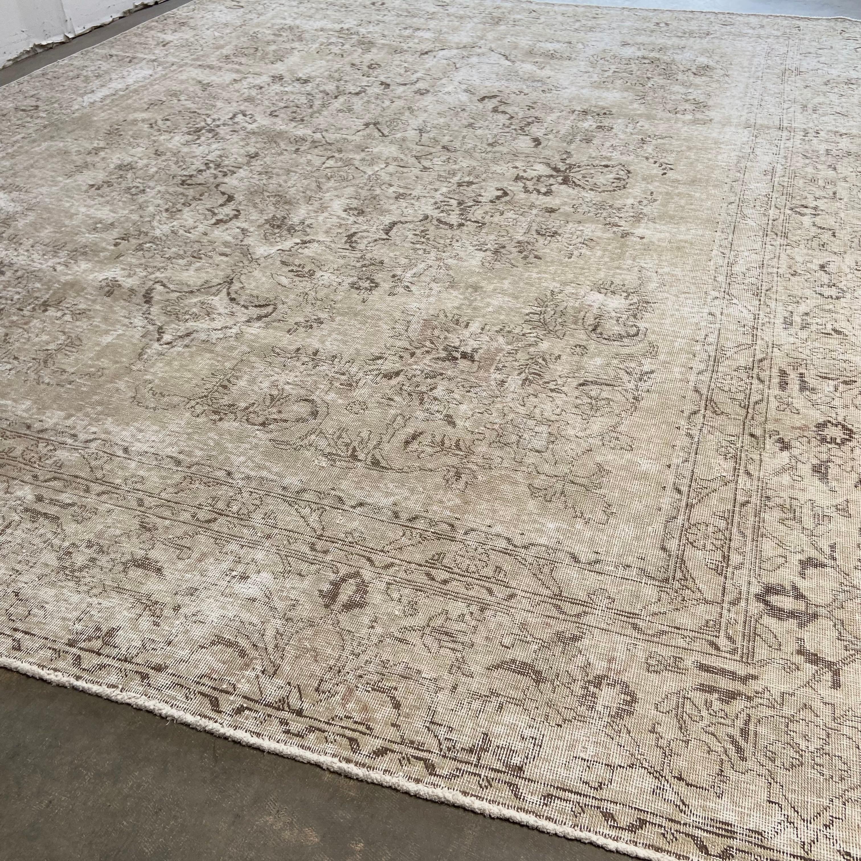 Wool Vintage Natural Neutral Room Size Turkish Rug For Sale