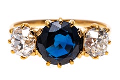 Vintage No Heat Blue Sapphire and Old Mine Cut Diamond Ring, App. 1.22 TCW, GIA