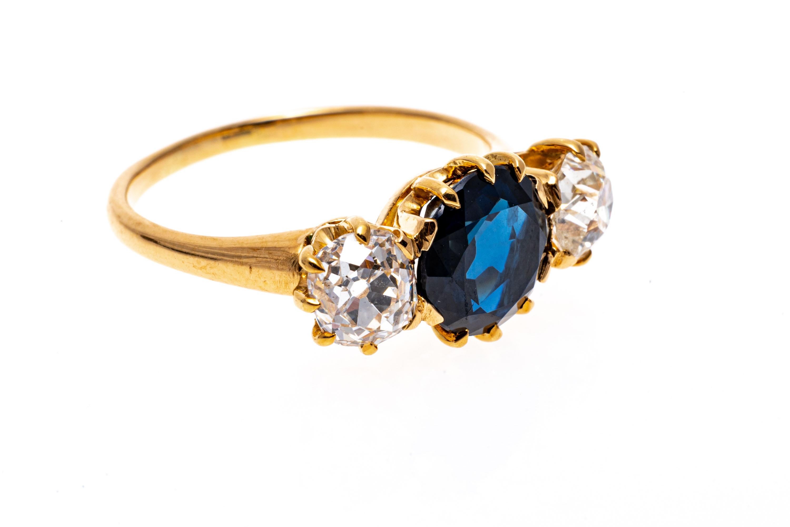 Belle Époque Bague vintage en saphir bleu naturel non chauffé et diamant taille vieille mine en vente