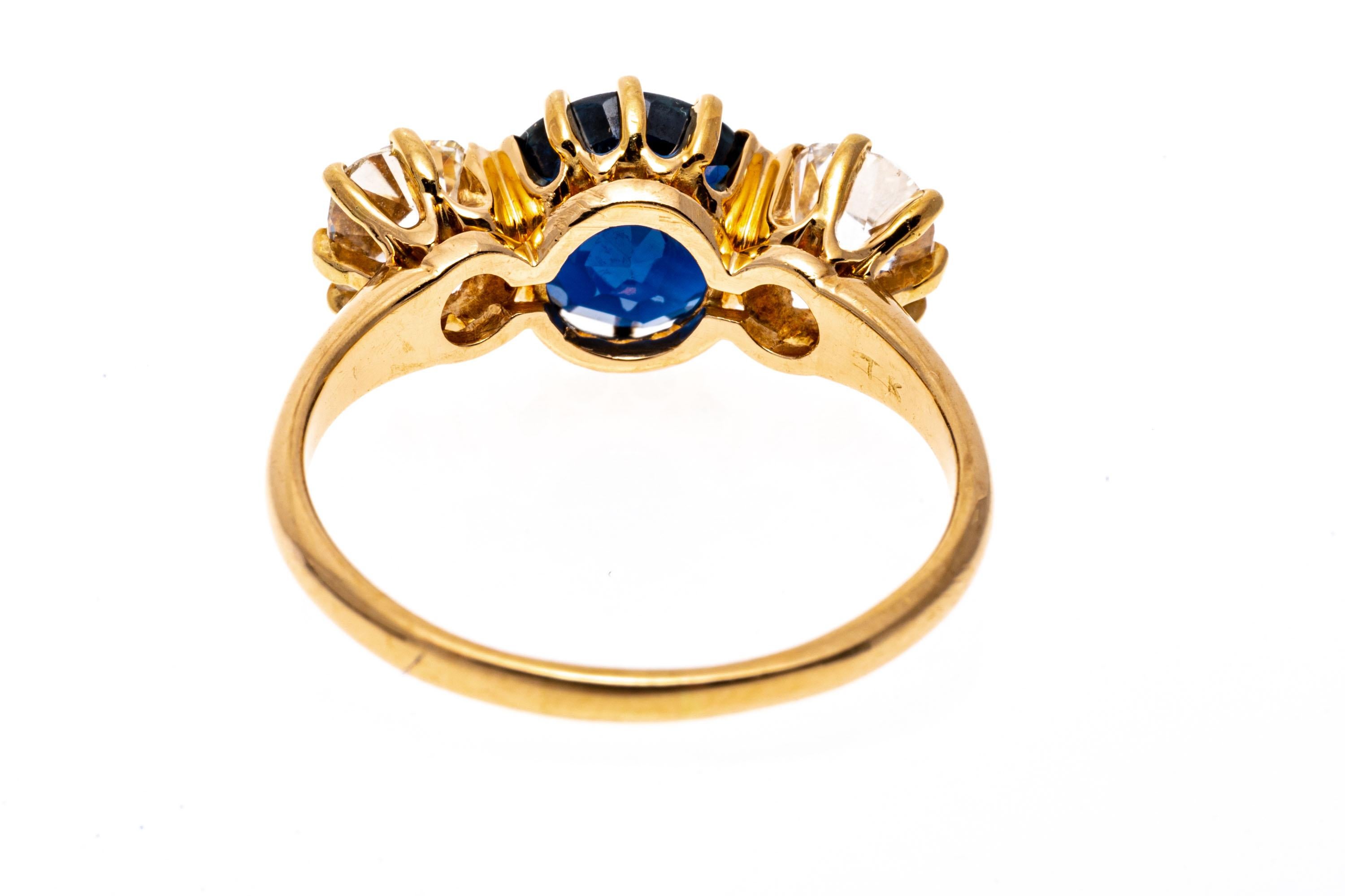Old European Cut Vintage No Heat Blue Sapphire and Old Mine Cut Diamond Ring, App. 1.22 TCW, GIA For Sale
