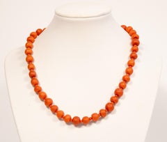 Vintage Natural Not Dyed Blood Coral Necklace with 14 Karat Gold Clasp