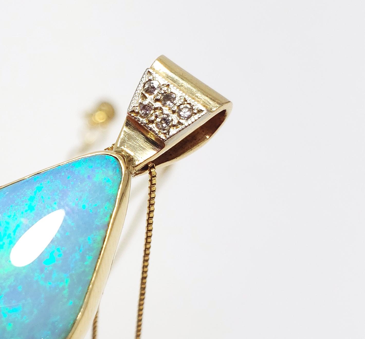 Vintage Natural Opal & Diamond Pendant in 14K Gold Bezel & 14K Italian Chain 1