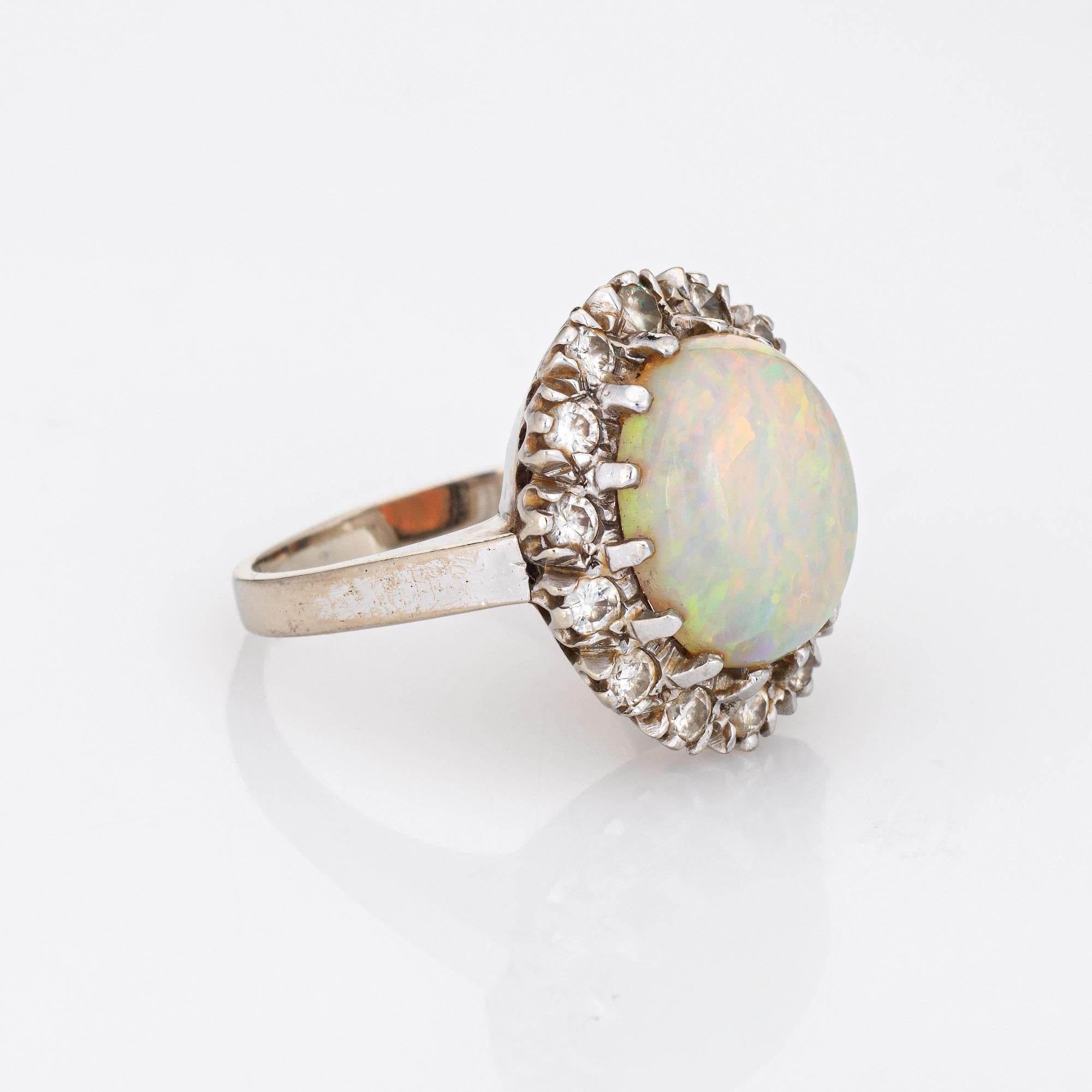 Modern Vintage Natural Opal Diamond Ring 14k White Gold Cocktail Oval Estate Jewelry For Sale
