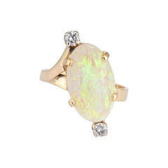 Vintage Natural Opal Diamond Ring 18 Karat Yellow Gold Estate Fine Jewelry