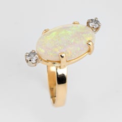 Vintage Natural Opal Diamond Ring 18 Karat Yellow Gold Estate Fine Jewelry