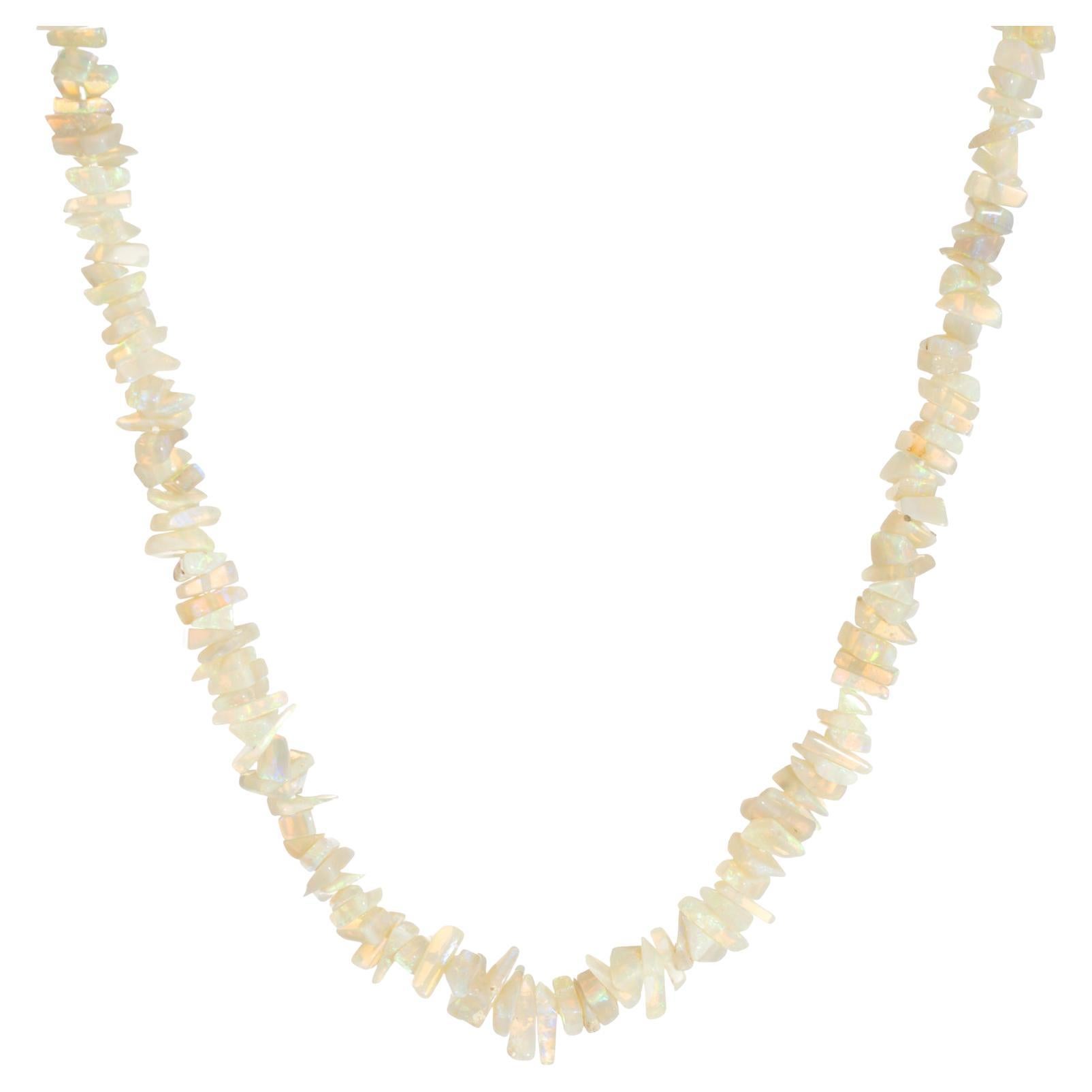 Vintage Natural Opal Necklace 14k Yellow Gold Clasp Freeform Rough Cut Bead For Sale