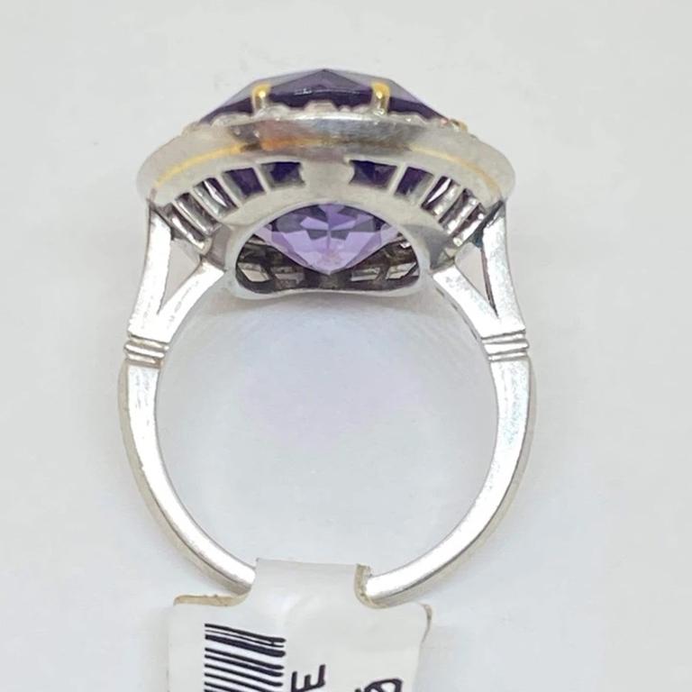 Vintage Natural Oval Amethyst & Old Euro Diamond Halo Ring Platinum 12 Carat In Excellent Condition For Sale In Carmel-by-the-Sea, CA