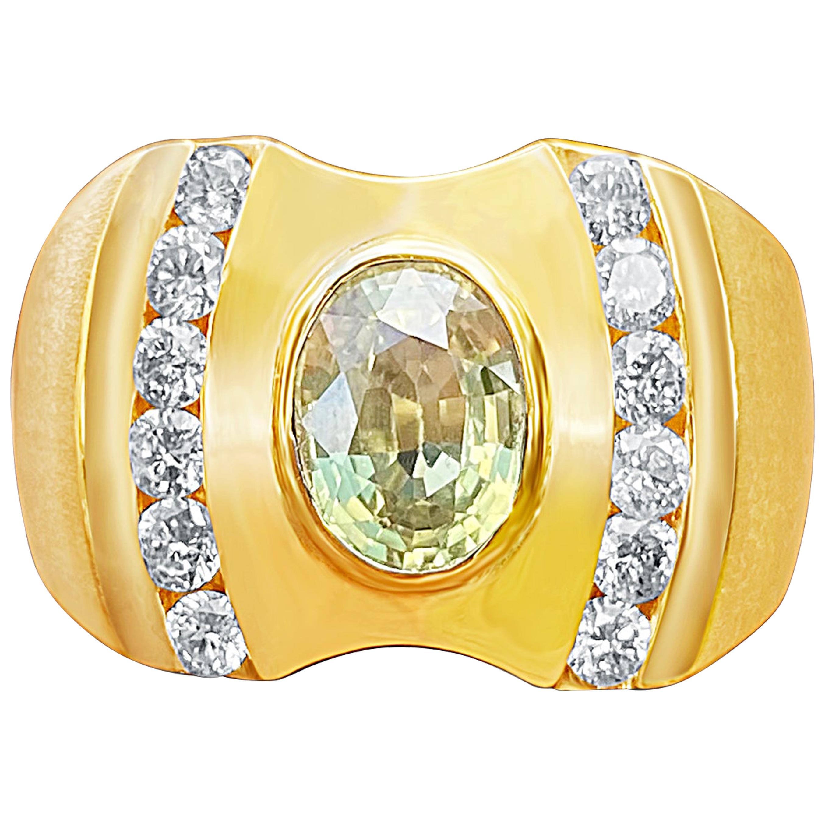 2.55 Carat Oval-Cut Yellow Sapphire, Diamond and 14K Yellow Gold Men’s Ring