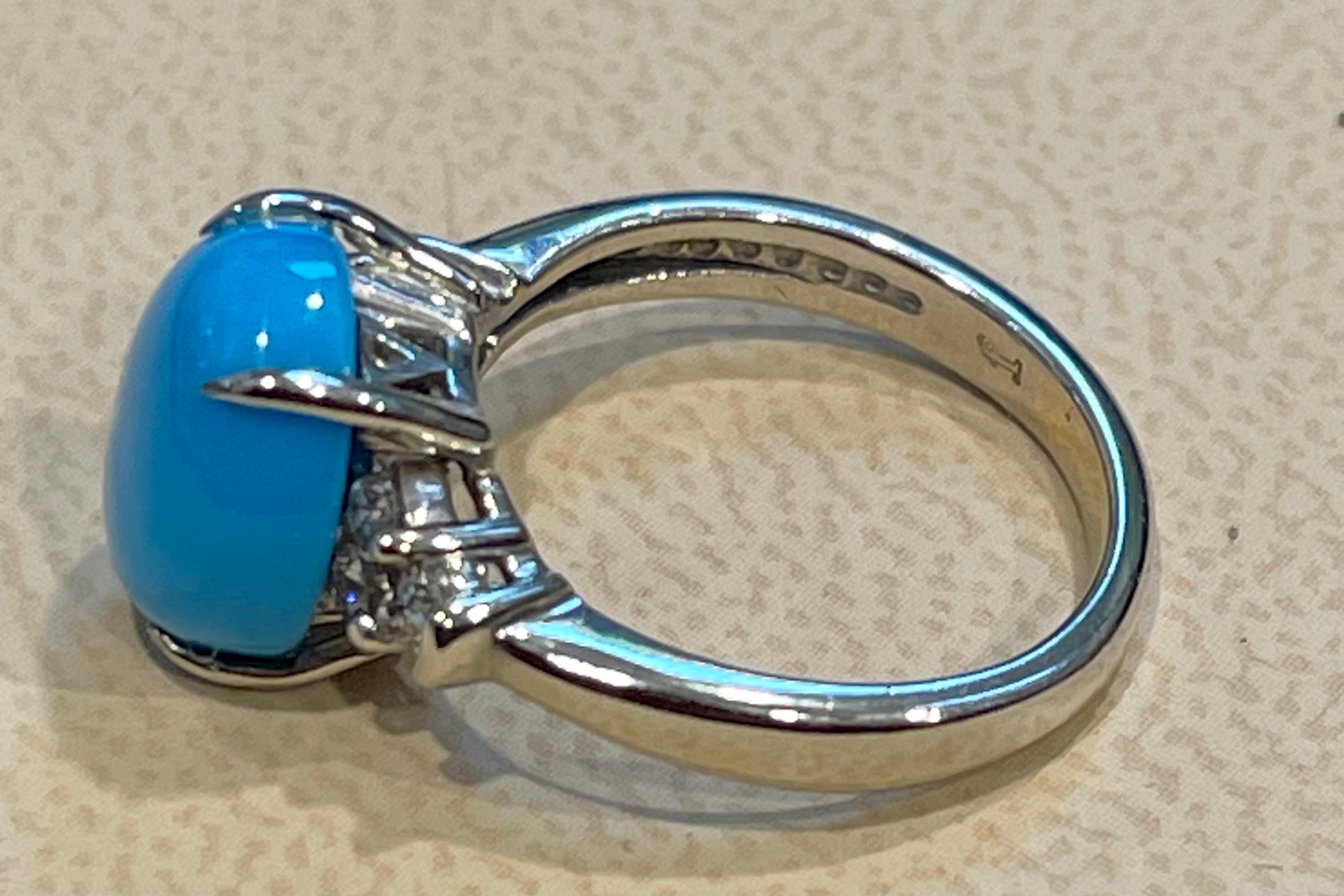 Women's Vintage Natural Oval Sleeping Beauty Turquoise Ring With Diamonds, 18 Kt W Gold