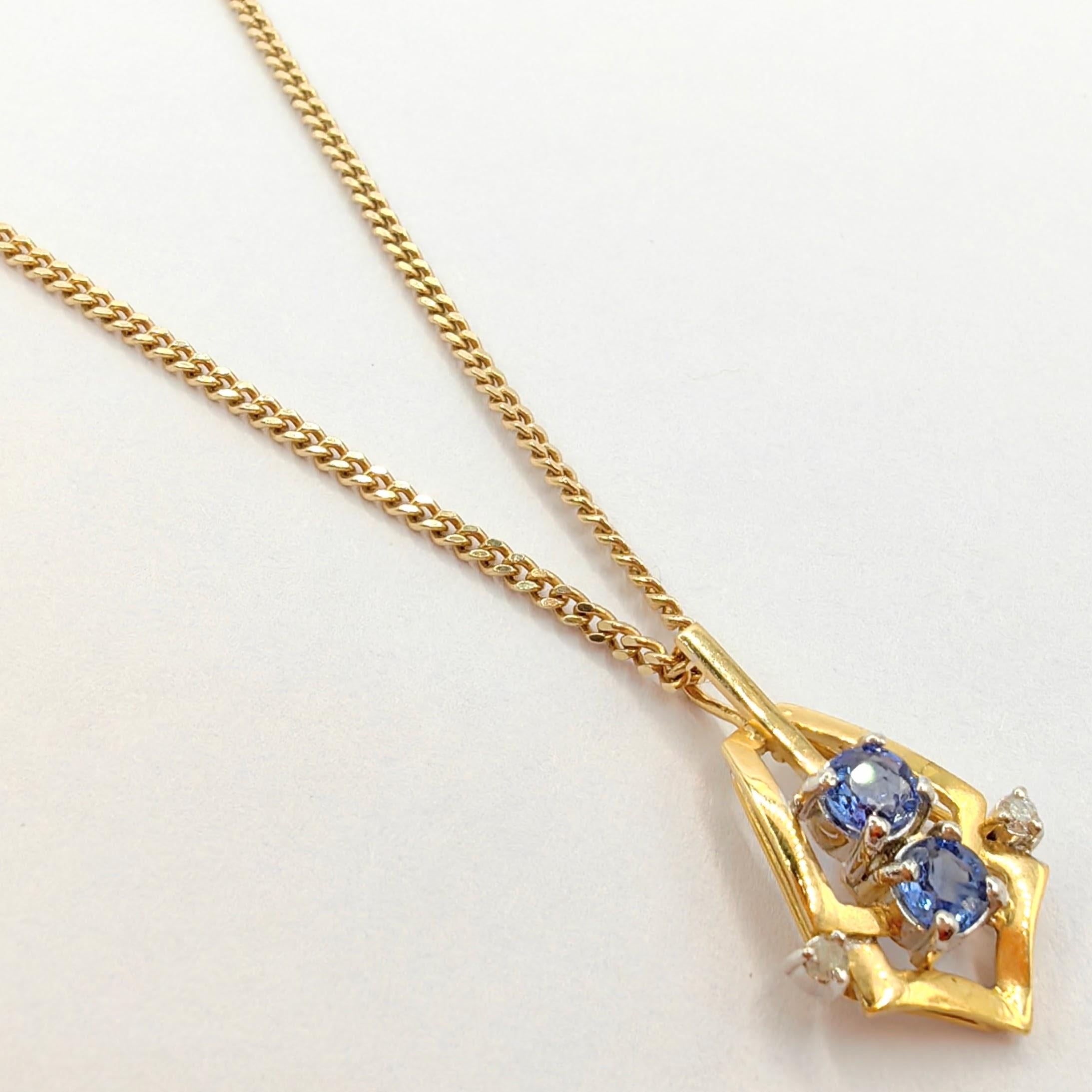 Round Cut Vintage Natural Pastel Blue Sapphire Diamond Necklace Pendant in 14K Yellow Gold For Sale