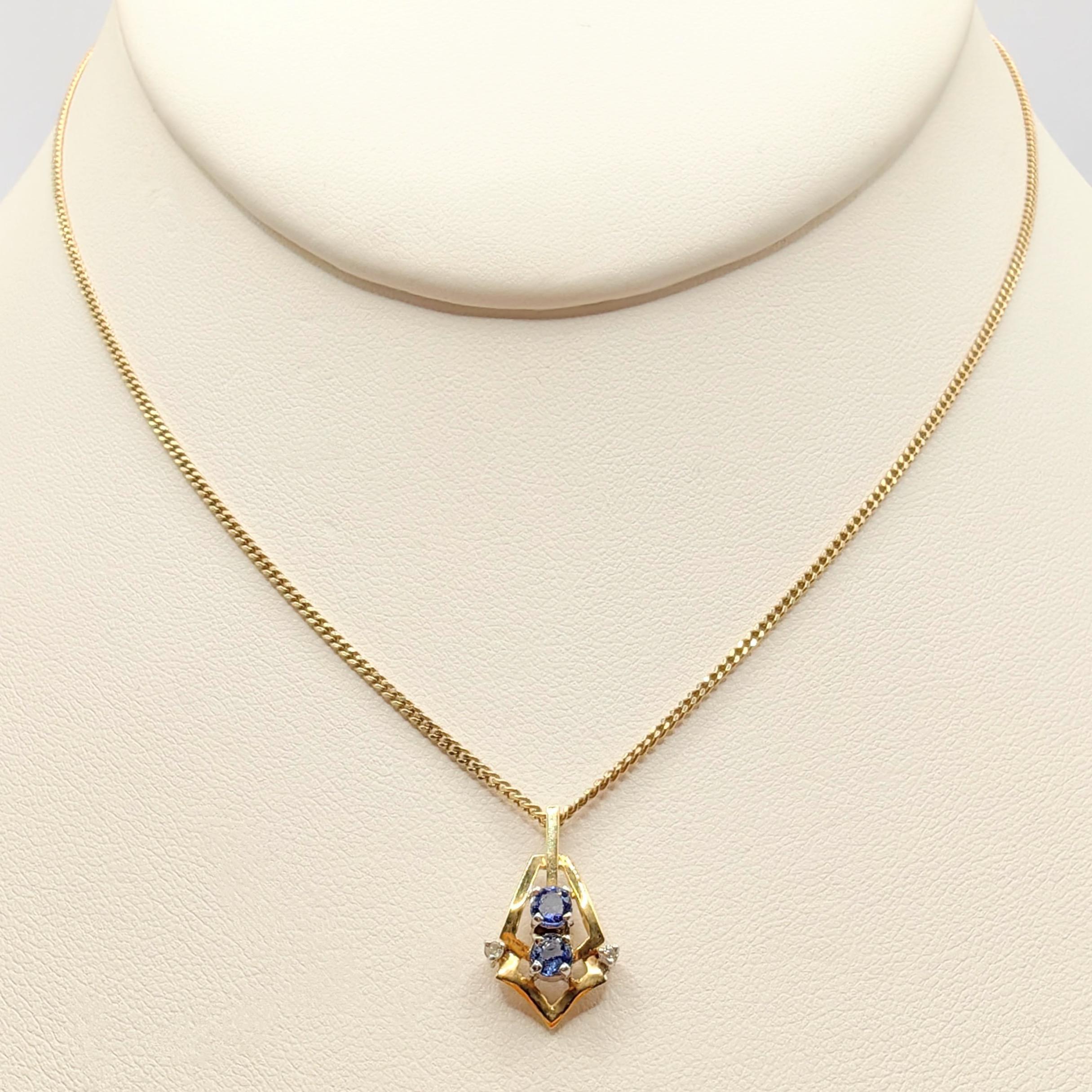 Vintage Natural Pastel Blue Sapphire Diamond Necklace Pendant in 14K Yellow Gold For Sale 1