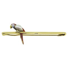 Antique Natural Pearl and Enamel Parrot Bar Brooch