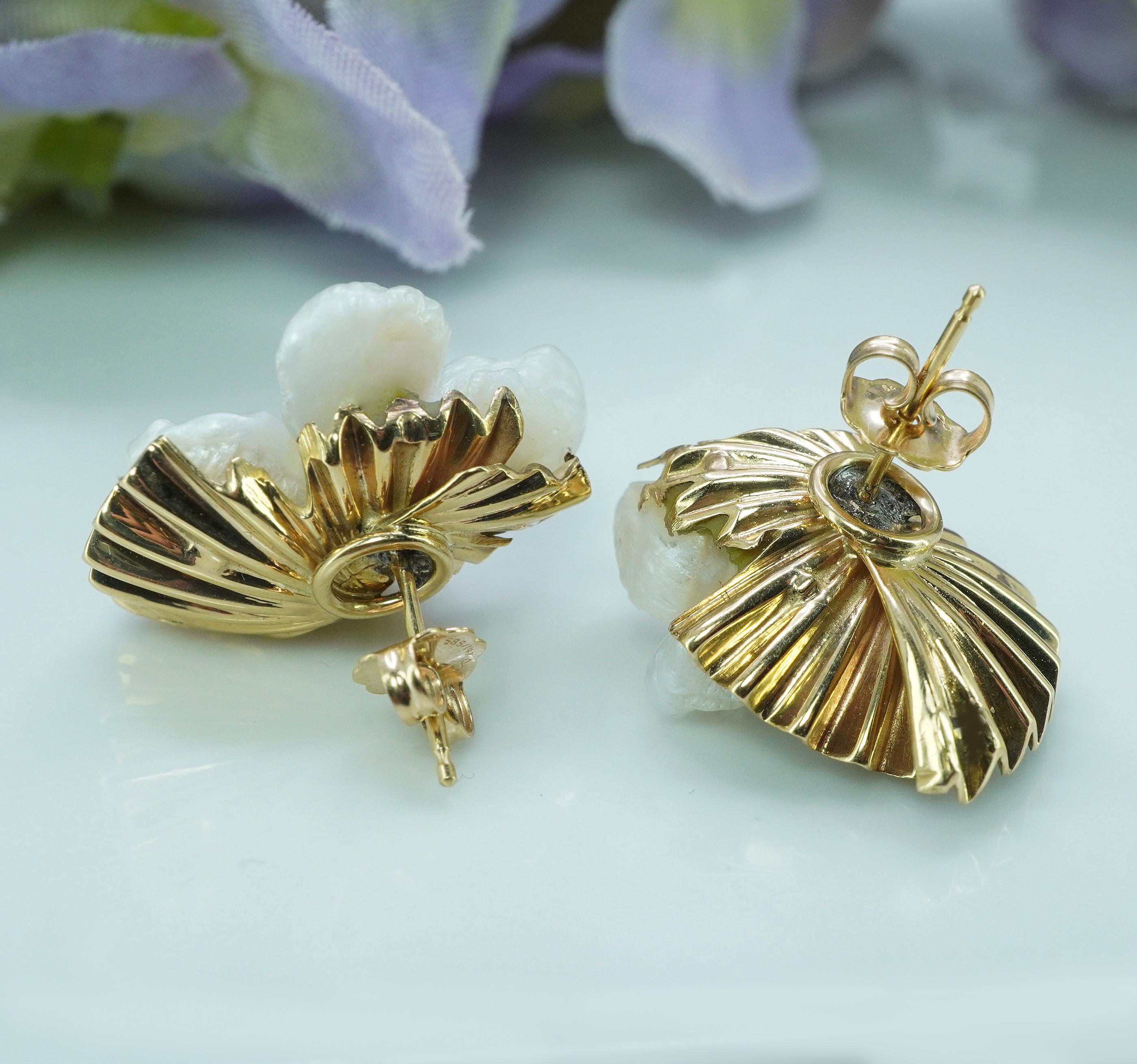 Vintage Natürliche Perlen-Diamant-Ohrringe 14K Gold Estate Midcentury im Zustand „Gut“ im Angebot in Brambleton, US