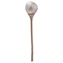Vintage Natural Pearl Stick Pin, 14KT Gold, 1950s