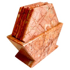 Vintage Natural Pink Marble Hexagon Drink Coaster Set with Holder