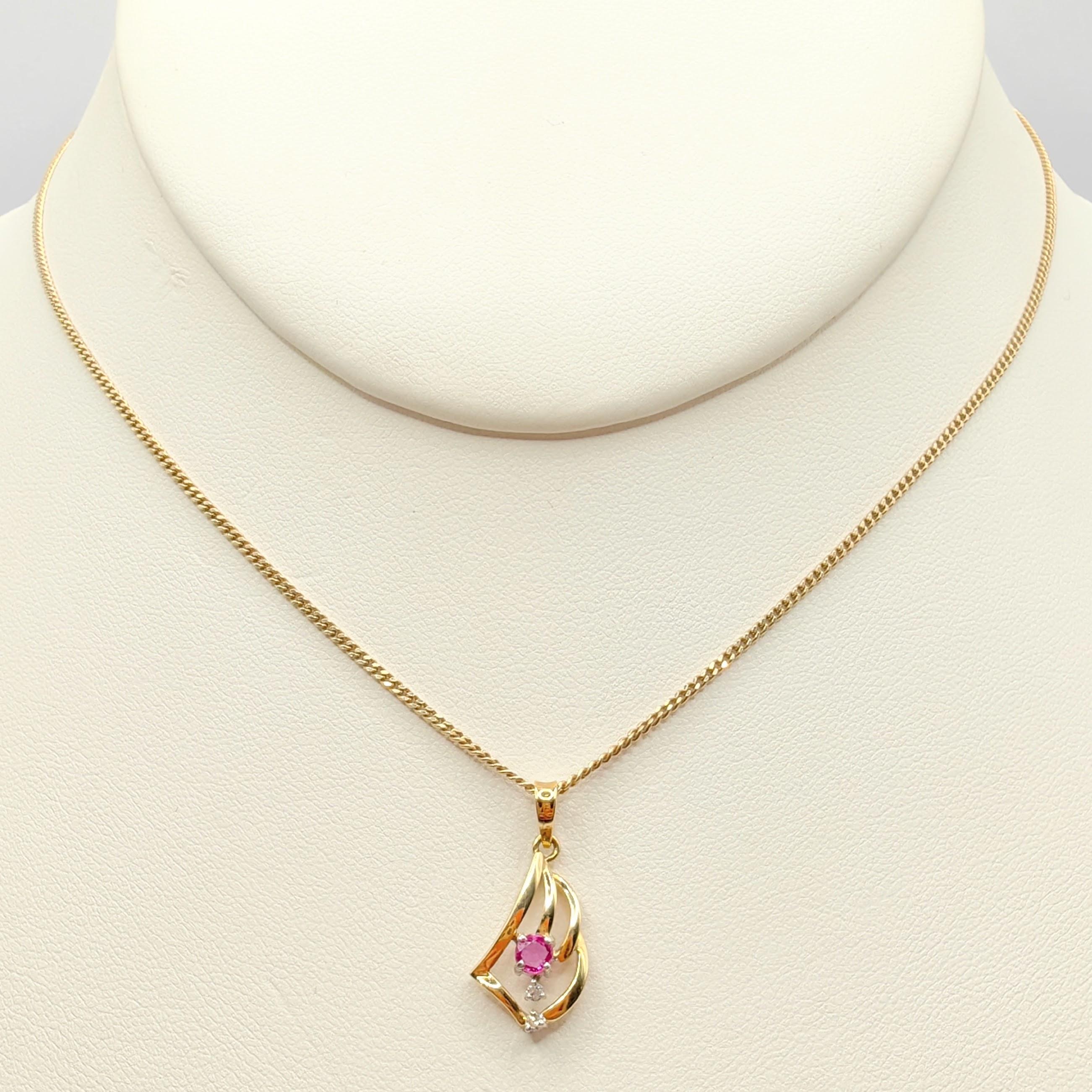 Vintage Natural Pink Sapphire Diamond Necklace Pendant in 14K Yellow Gold 1