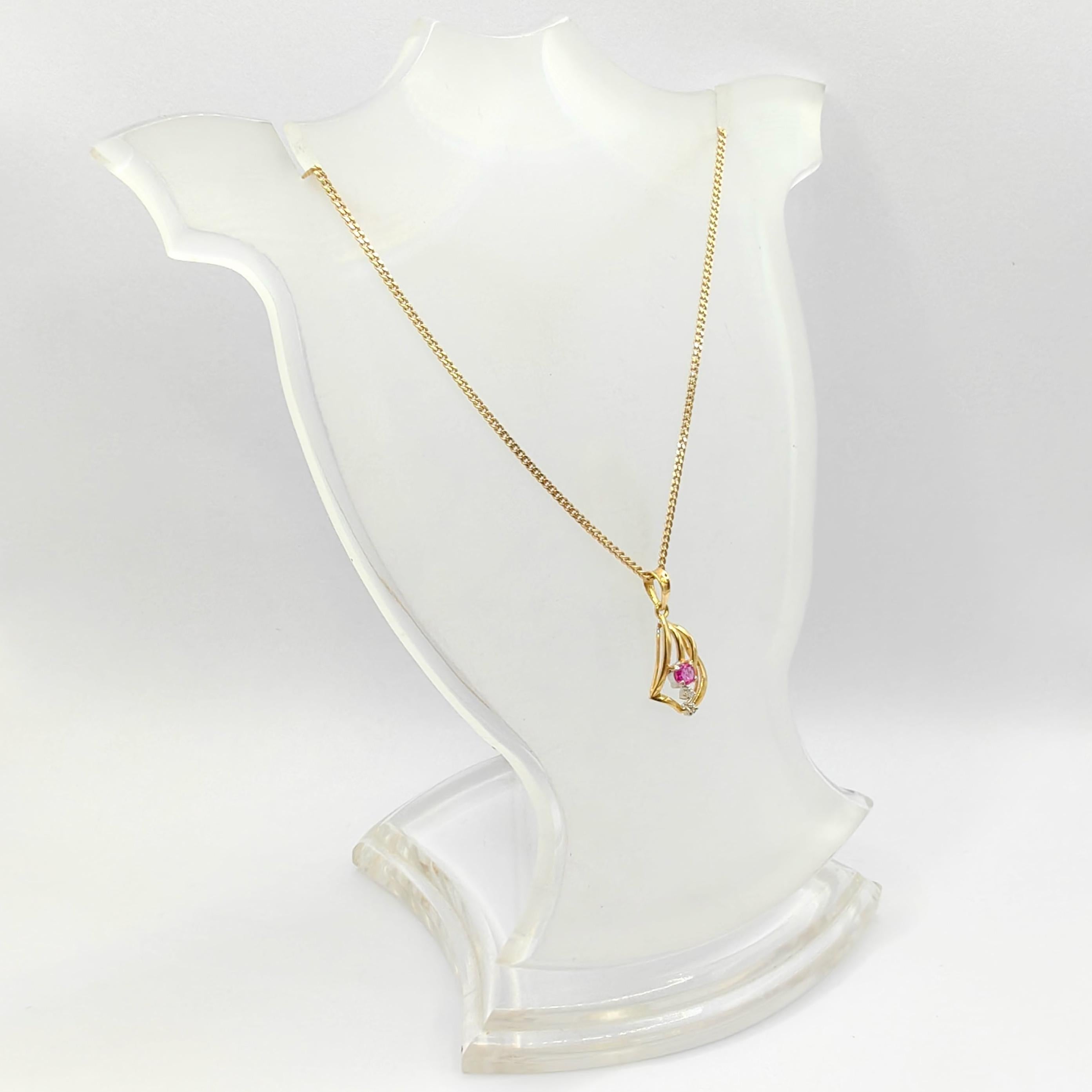 Vintage Natural Pink Sapphire Diamond Necklace Pendant in 14K Yellow Gold 2