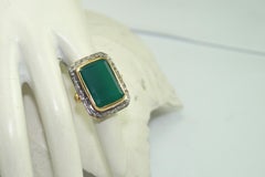 Vintage Natural real diamonds sterling silver emerald cut green onyx ring