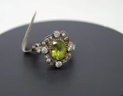 Vintage Natural real excellent diamonds sterling silver green tourmaline ring