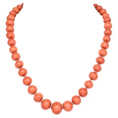 Retro Natural Red Coral 18K Gold Graduated Bead Necklace