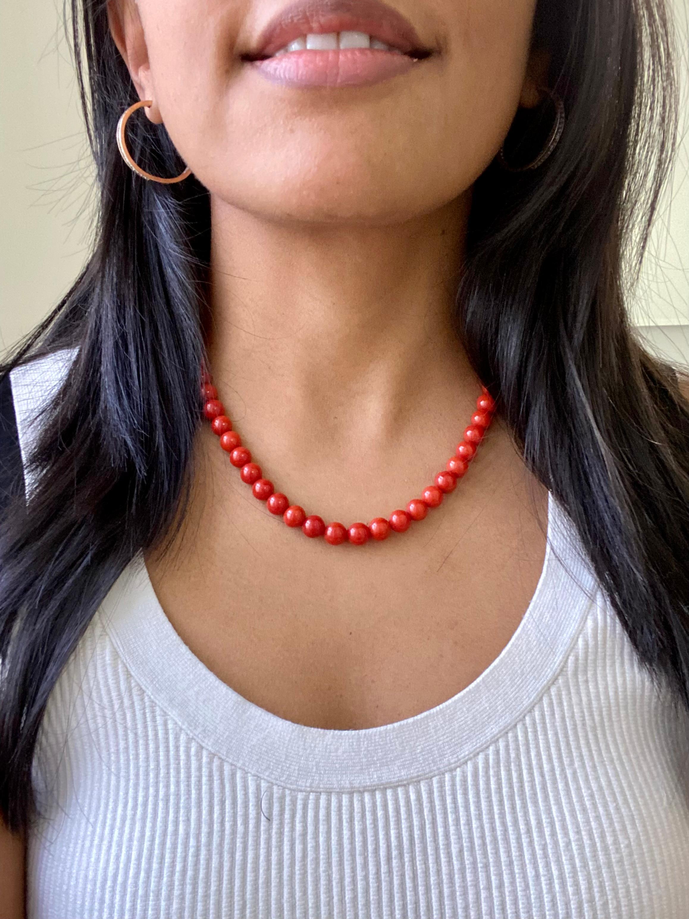 Vintage Natural Red Coral Strand Bead Necklace 18 KY Gold, Estate Fine Jewelry 12