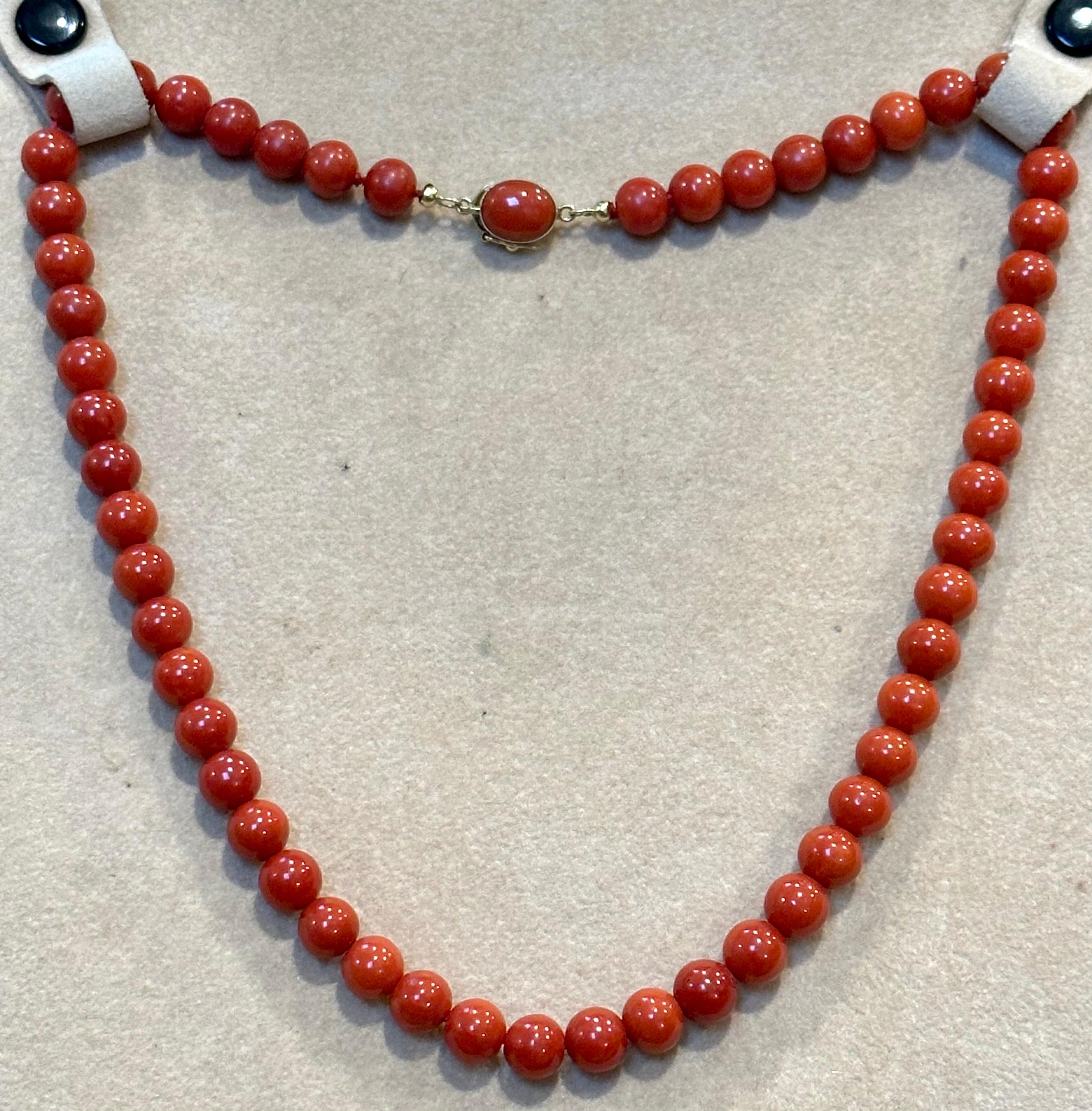 Vintage Natural Red Coral Strand Bead Necklace 18 KY Gold, Estate Fine Jewelry 1