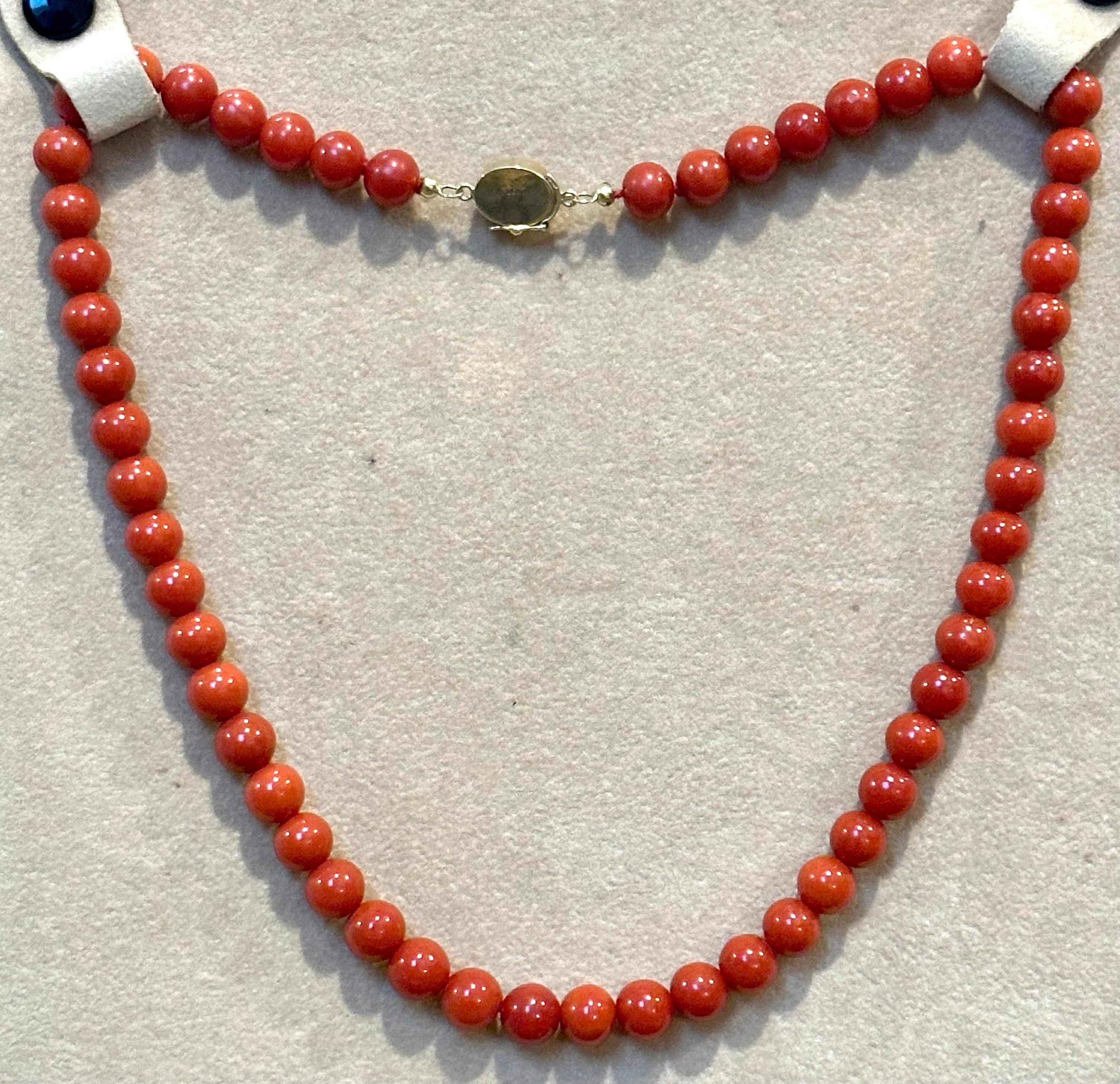 Vintage Natural Red Coral Strand Bead Necklace 18 KY Gold, Estate Fine Jewelry 2