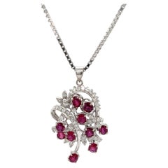 Vintage Natural Ruby & Diamond Pendant Suspended from 24" 18ct White Gold Chain