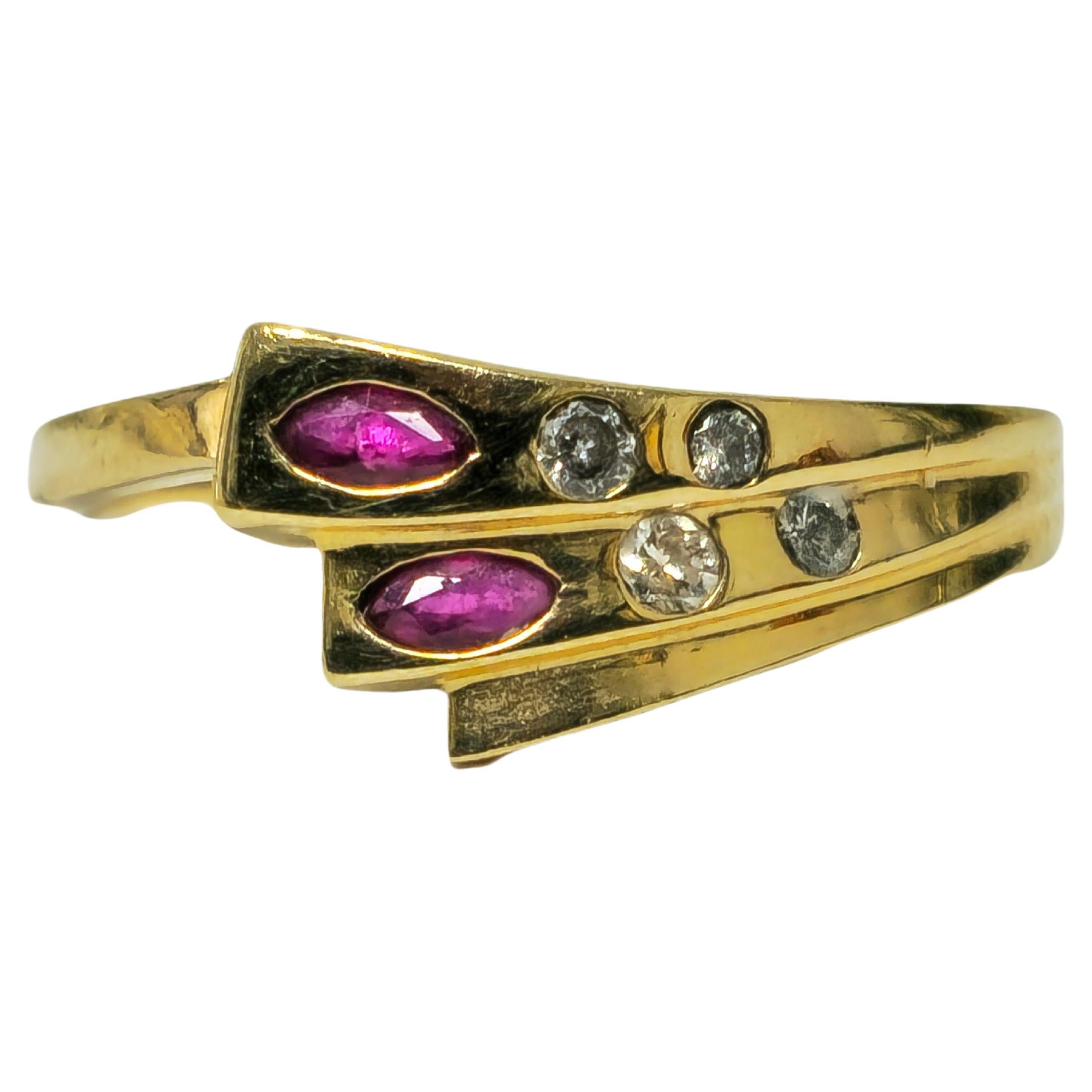 Vintage Natural Ruby & Diamant-Ring in 14k Gold 