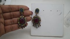 Vintage Natural Ruby Multicolored sapphire sterling silver Drop earrings