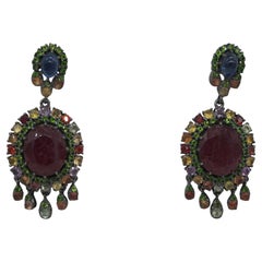 Vintage Natural Ruby Multicolored sapphire sterling silver Drop earrings
