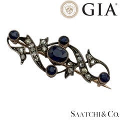 Vintage Natural Sapphire 14K Gold Brooch Pin With Gia Certificate (Broche en or 14K avec certificat GIA)