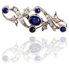 Vintage Natural Sapphire 14K Gold Brooch Pin With Gia Certificate