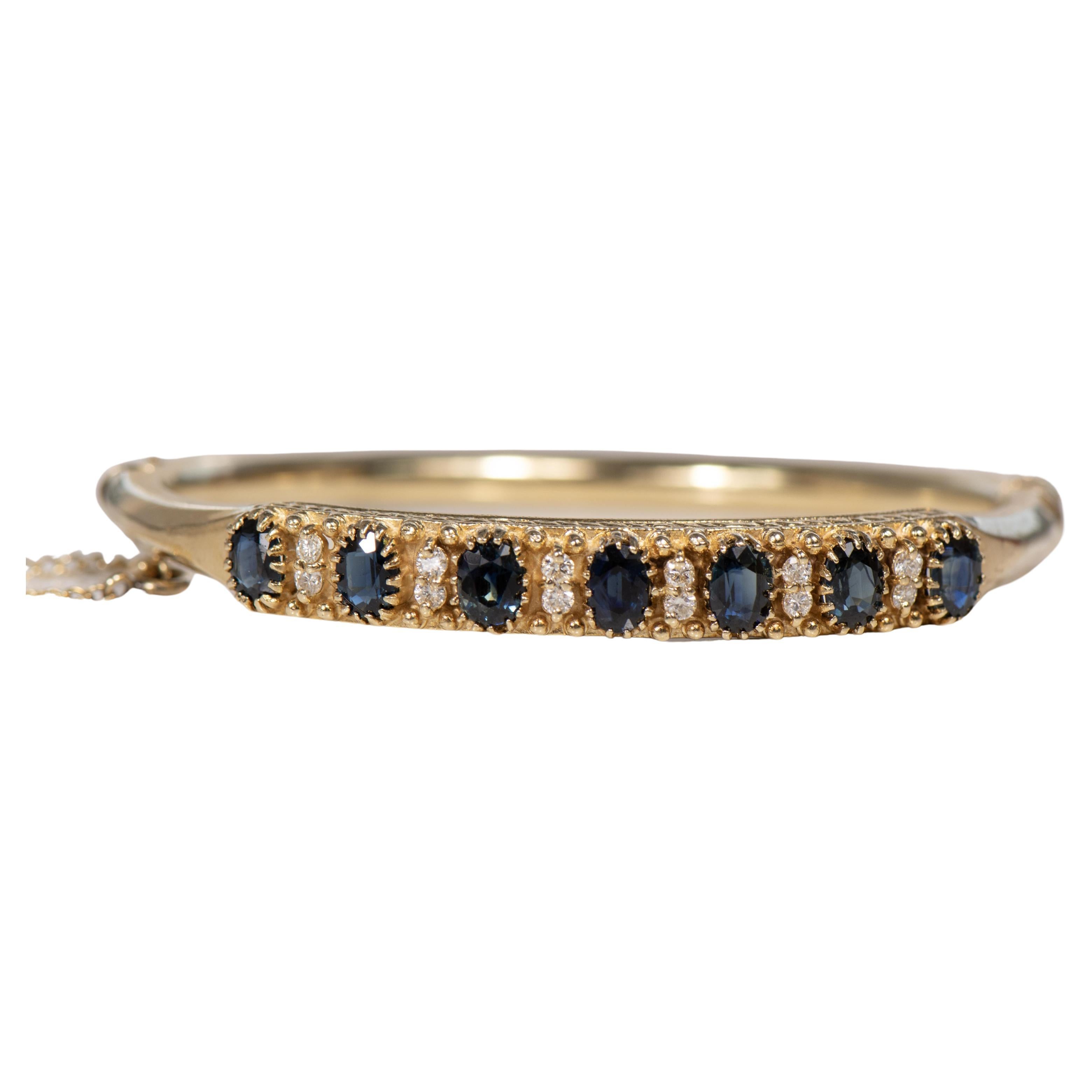 Vintage Natural Sapphire and Diamond Hinged Bangel Bracelet