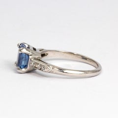 Vintage Natural Sapphire and Diamond Platinum Ring