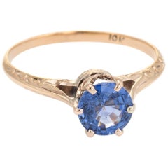 Retro Natural Sapphire Engagement Ring Cornflower Blue 10 Karat Gold Bridal