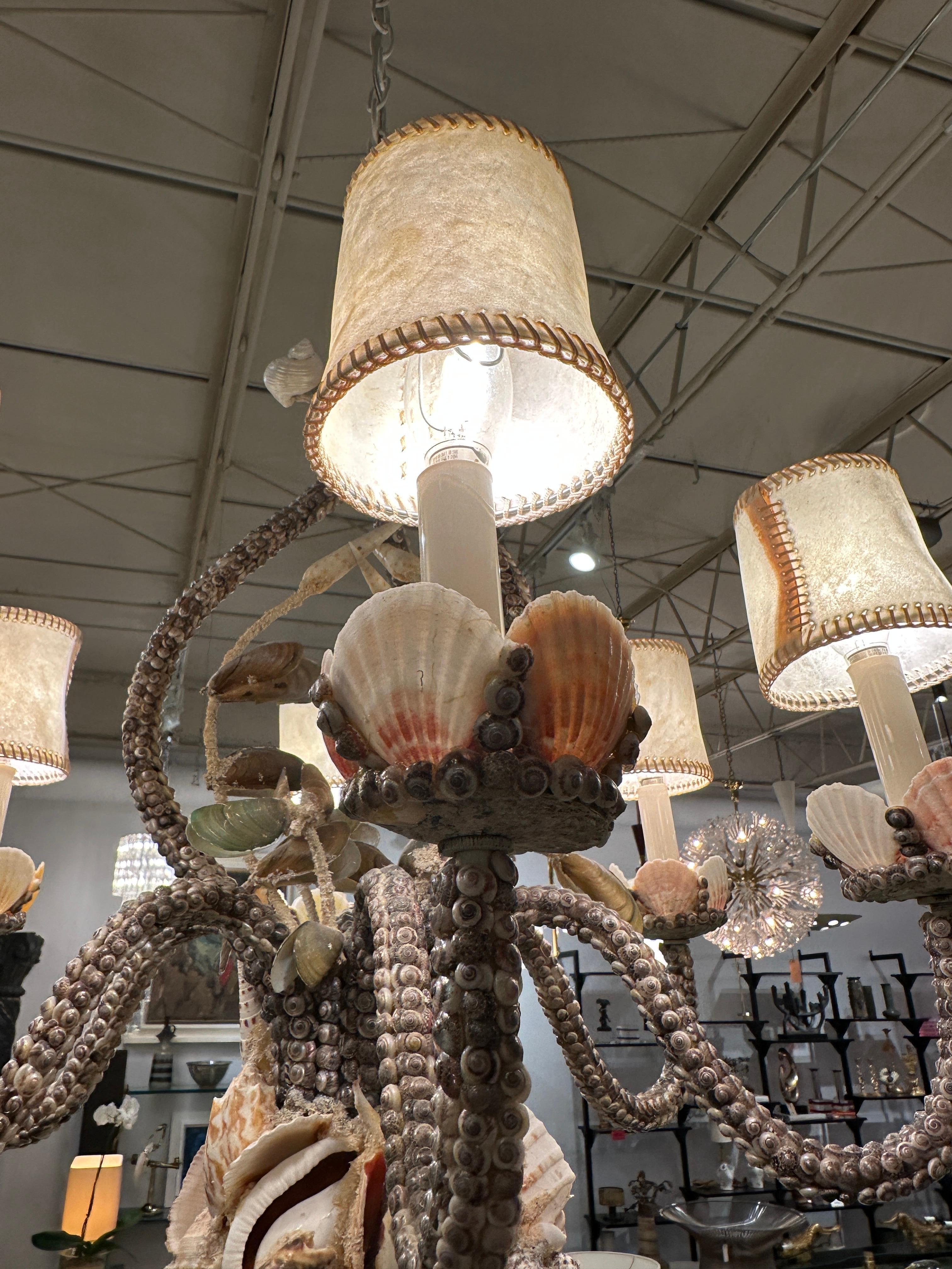 Vintage Natural Seashells Encrusted Chandelier In Good Condition In East Hampton, NY