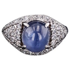 Anello vintage con zaffiro naturale e diamante in platino