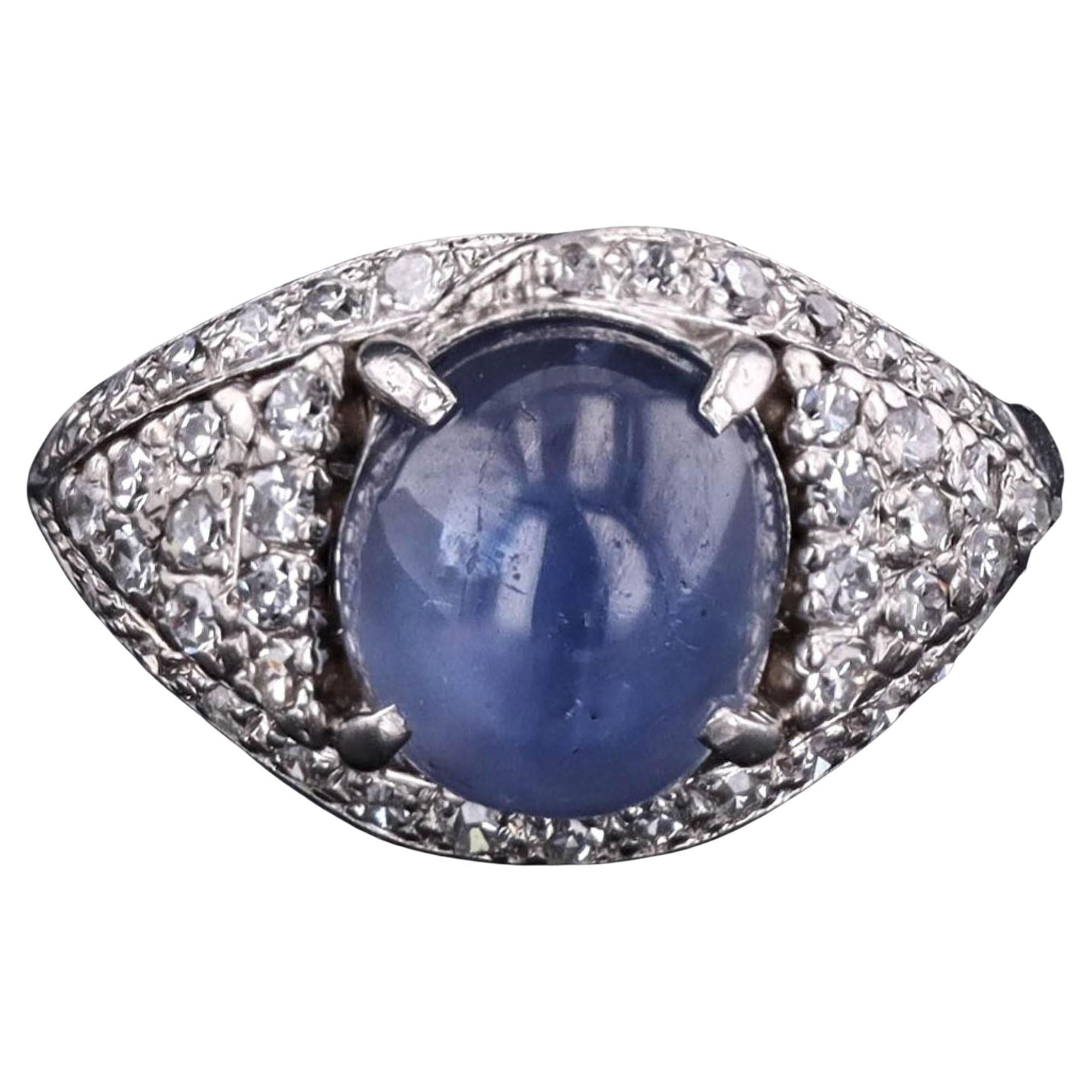 Anello vintage con zaffiro naturale e diamante in platino