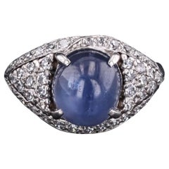 Anillo Vintage de Zafiro Estrella Natural y Diamantes de Platino
