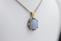 Chalcedony Vintage Natural Stone Pendant sterling silver & 18 Karat Gold