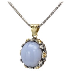 Vintage Natural Stone Pendant Chalcedony sterling silver & 18 Karat Gold