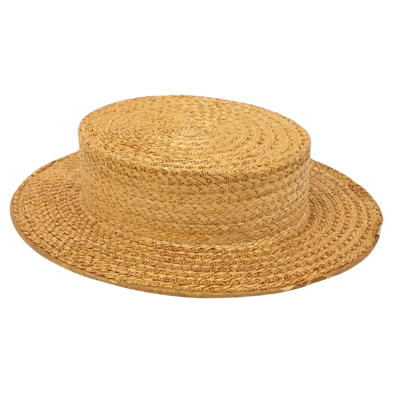 Vintage Natural Straw Boater Hat, The Ridgemont Make, 1950s