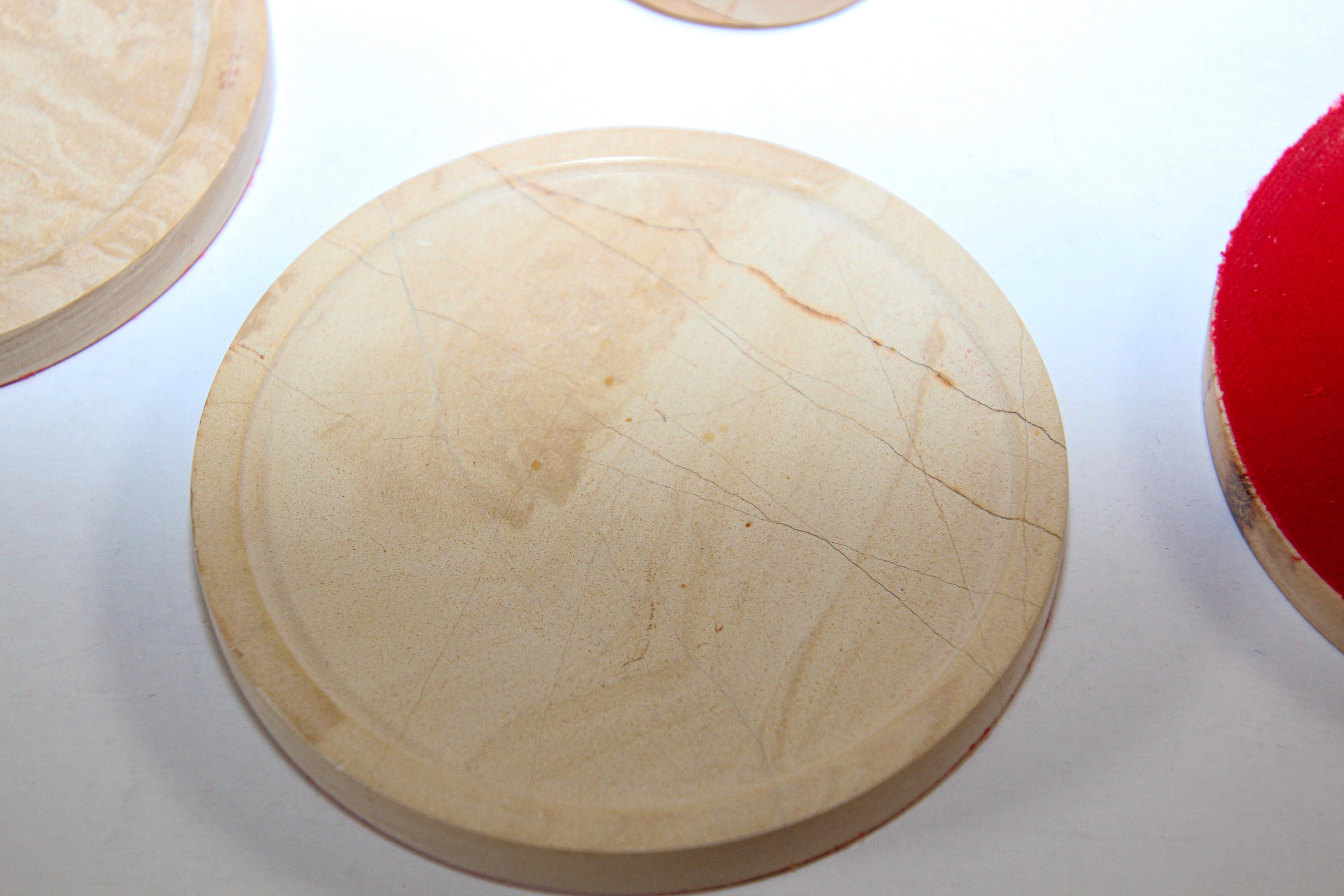 Vintage Natural Tan Marble Cocktail Drink Coasters Set in Stand 1