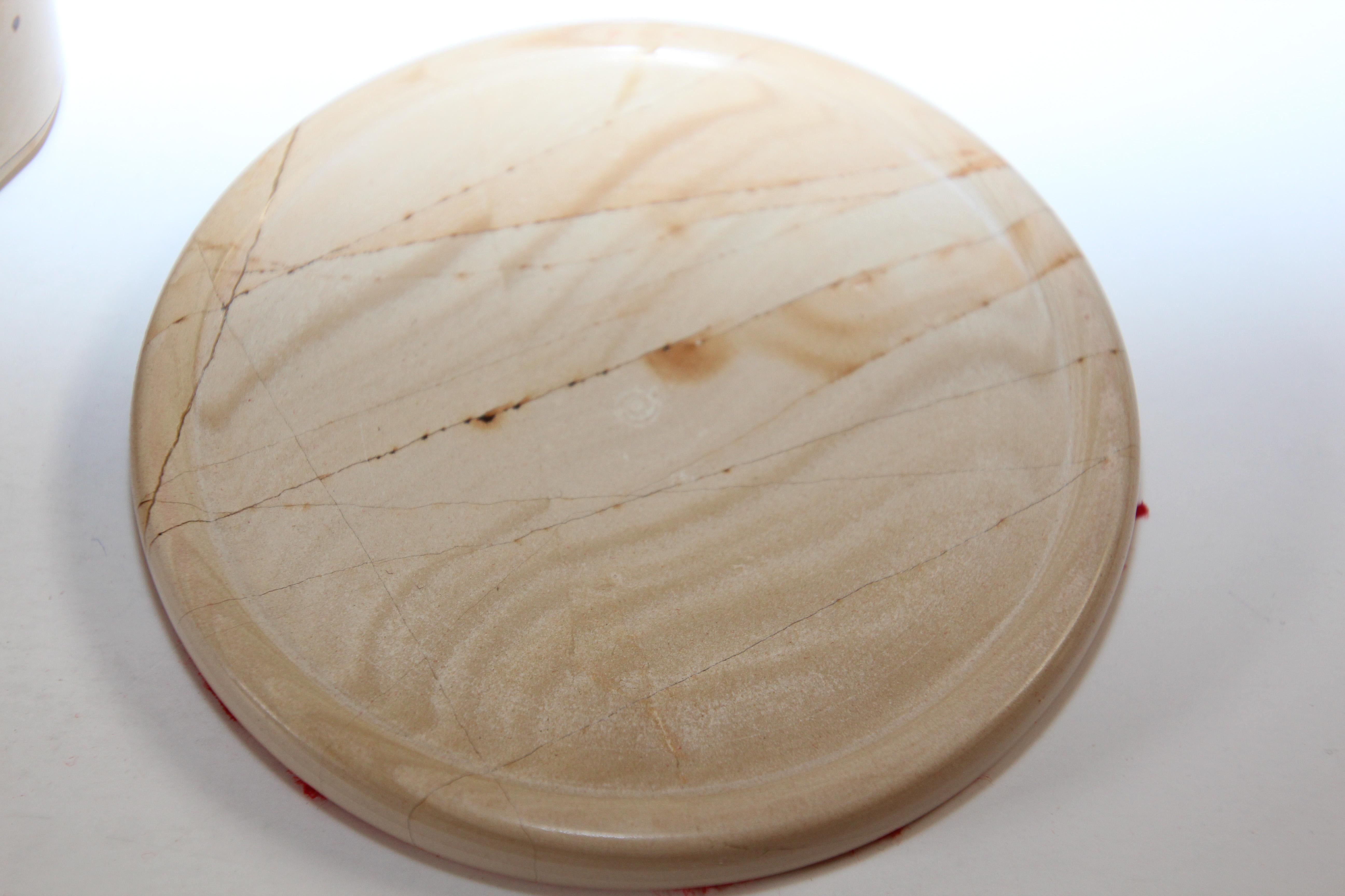 Vintage Natural Tan Marble Cocktail Drink Coasters Set in Stand 2
