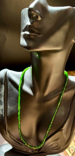 Vintage Natural Tsavorite Bead Single Strand Necklace 18 Kt Gold Beads & Clasp