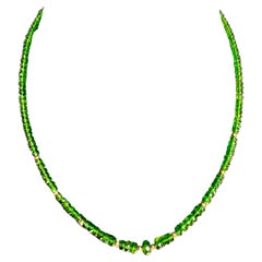 Vintage Natural Tsavorite Bead Single Strand Necklace 18 Kt Gold Beads & Clasp