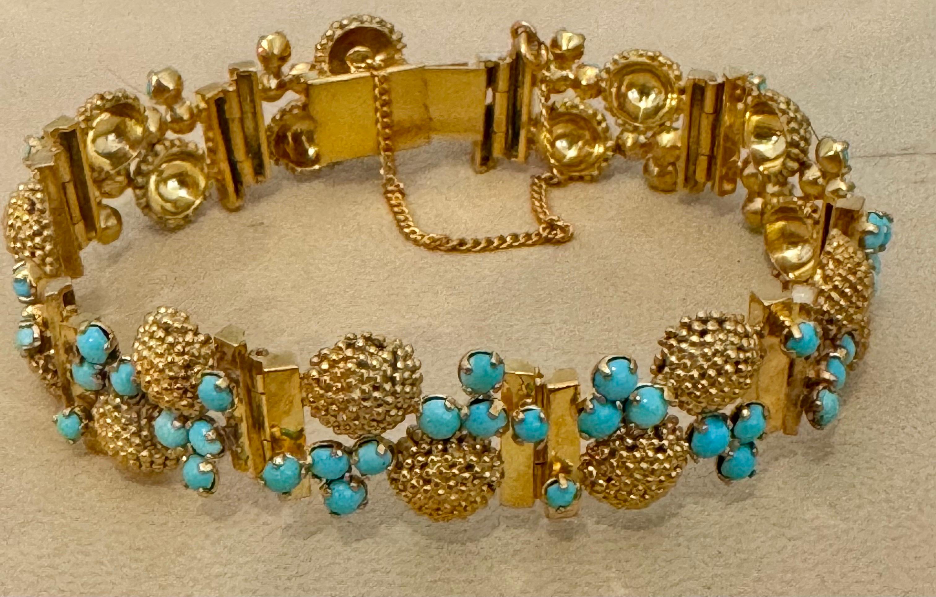 Vintage Natural Turquoise  Bangle /Bracelet in 14 Kt Yellow Gold 39.4 Grams For Sale 9
