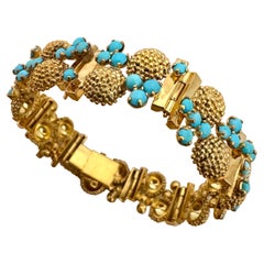 Vintage Natural Turquoise  Bangle /Bracelet in 14 Kt Yellow Gold 39.4 Grams