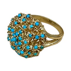 Vintage Natural Turquoise Cocktail Ring 18 Karat Yellow Gold, Italy